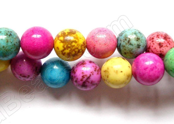 Mixed Crack Turquoise  -  Smooth Round Beads  16"