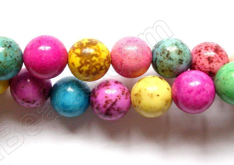 Mixed Crack Turquoise  -  Smooth Round Beads  16"