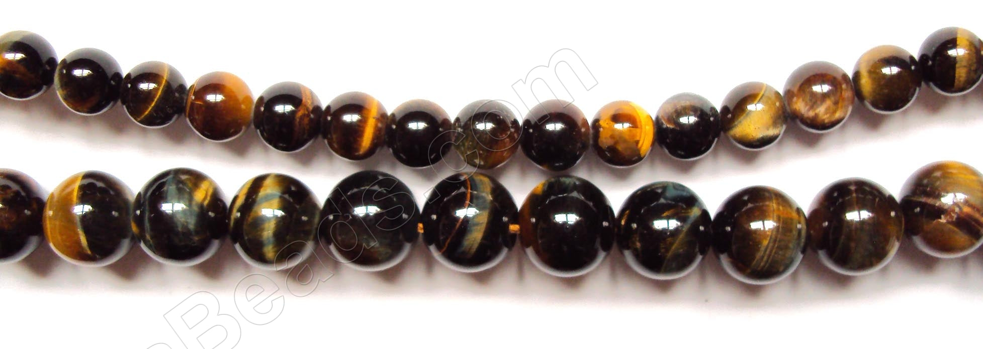 Blue Tiger Eye w Yellow  -  Smooth Round  16"