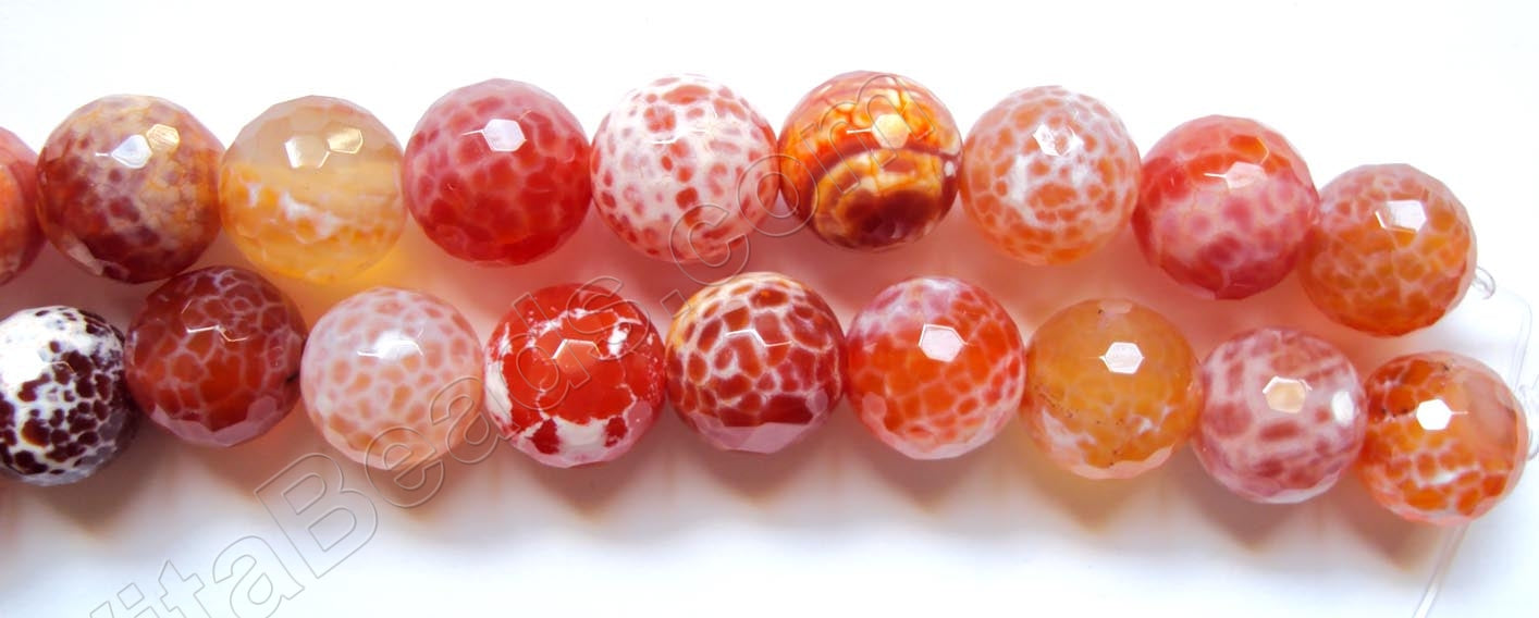 Red Fire Agate  -  Faceted Round Beads  16"