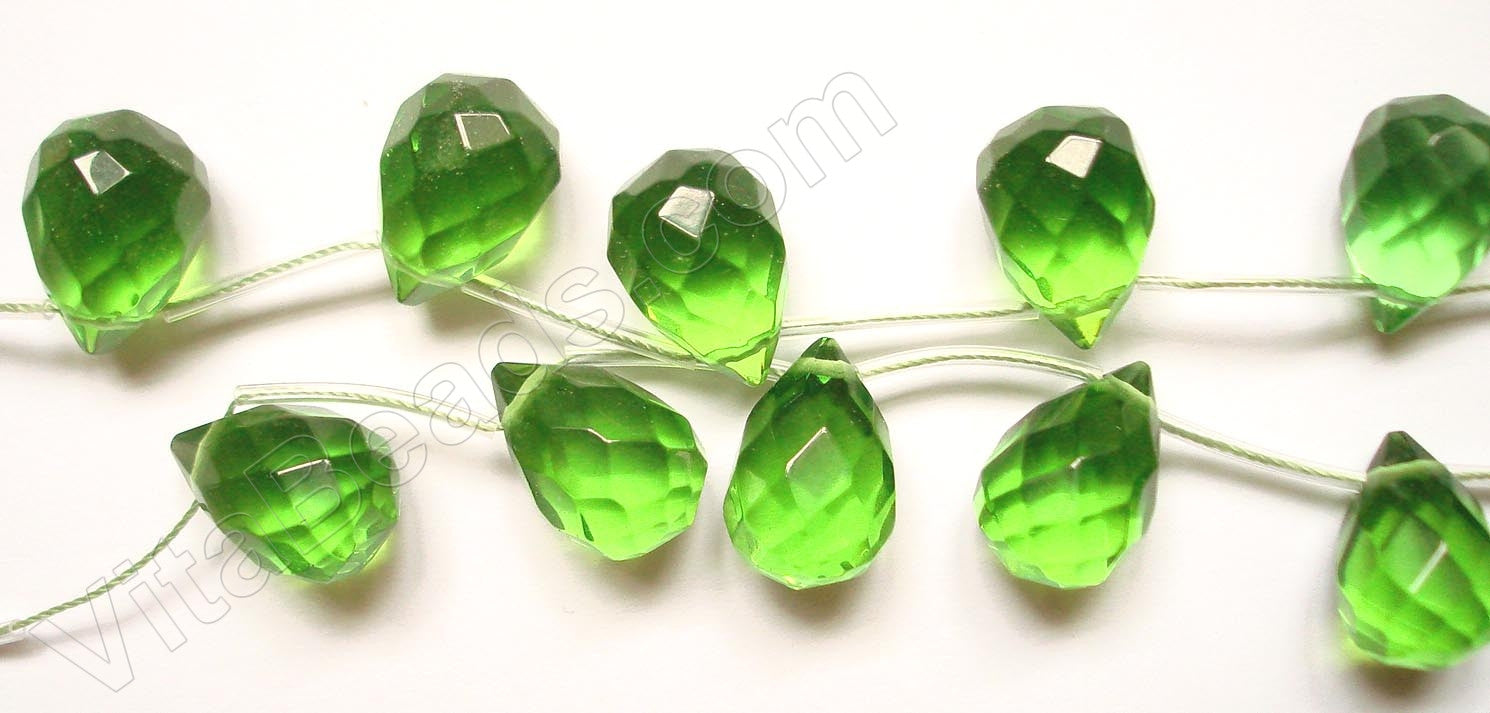 Peridot Green Crystal Quartz  - 12x16mm Faceted Teardrop 16"