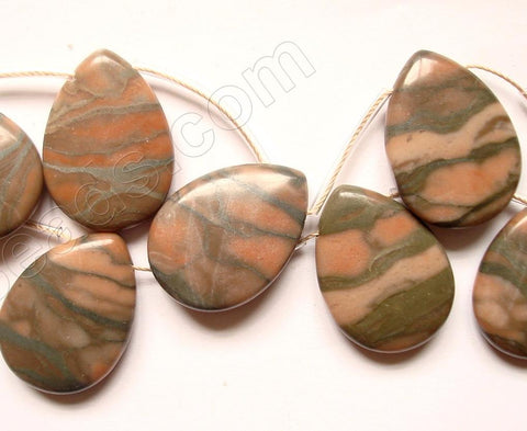 Chinese Green Zebra Jasper  -  Smooth Flat Briolette  16"