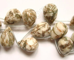 Mountain Tree Agate w/ Brown  - 13x18mm Faceted Teardrop 16"