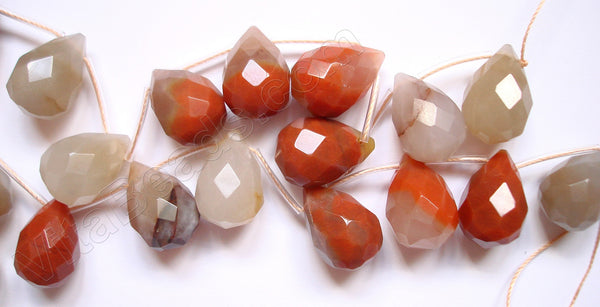 Mixed Color Carnelian  - 13x18mm Faceted Teardrop  16"
