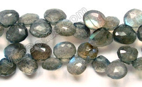 Labradorite AAA  -  Faceted Flat Briolette, Faceted Heart Side-drill  7"   6 - 8 mm