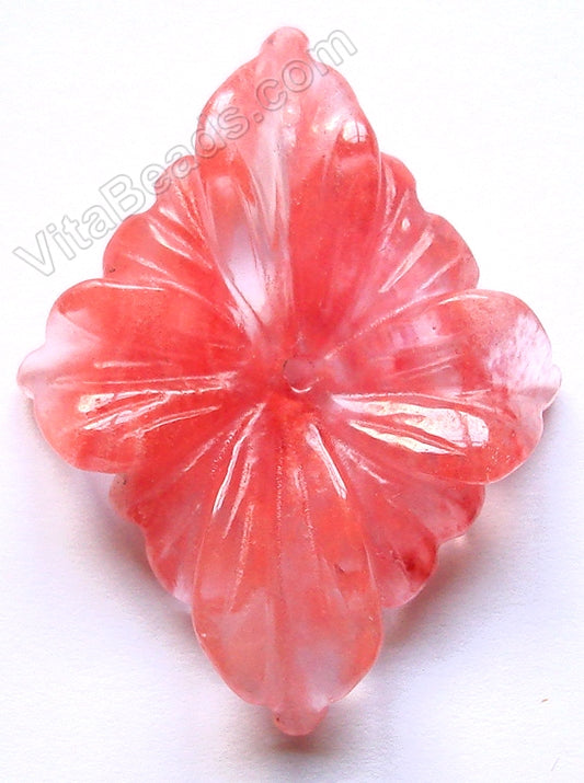 Cherry Qtz Pendant - Carved Diamond Flower