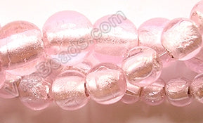 Silver Foil Glass Beads   16" Smooth Round - Pink