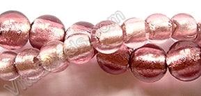 Silver Foil Glass Beads   16" Smooth Round - Fluorite Red