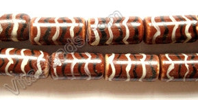 Porcelain Beads - Brown   9 x 17 mm Tube, Cylinder  - Hand painted Lines