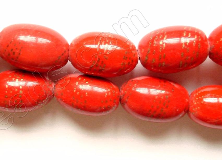 Porcelain Beads - Red   12 x 18 mm Rice Oval