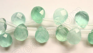 Green Fluorite  -  Faceted Flat Briolette  16"