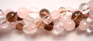 Mixed Smoky, Crystal, Rose Quartz  -  Faceted Round  16"