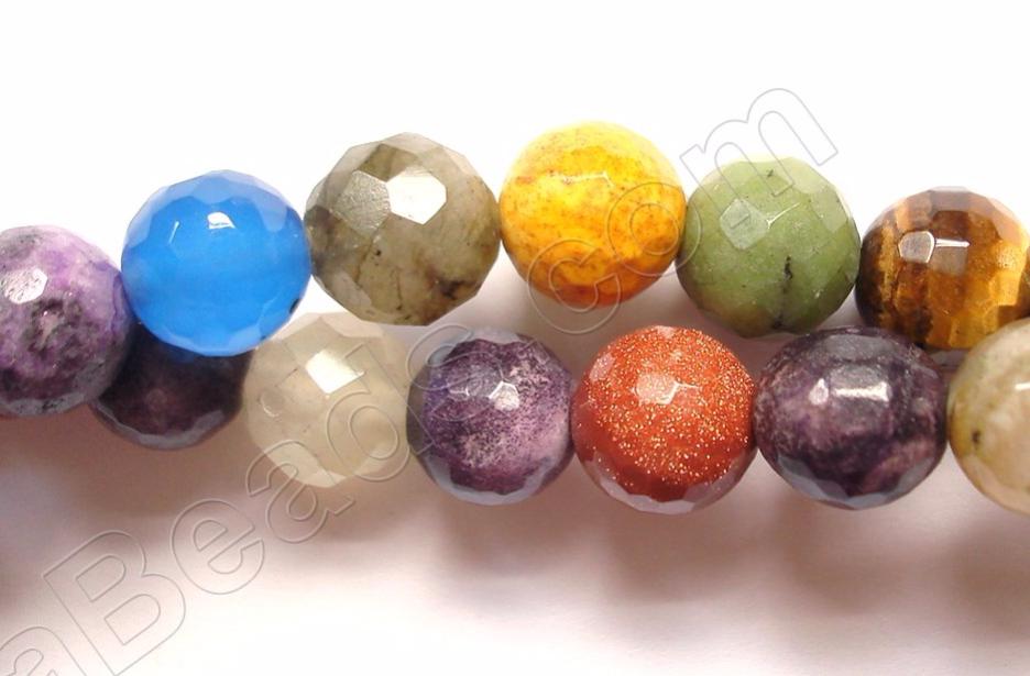 Mixed Agate Dark  -  Faceted Round Beads 16"