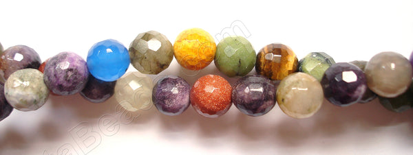 Mixed Agate Dark  -  Faceted Round Beads 16"