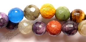 Mixed Agate Dark  -  Faceted Round Beads 16"
