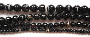 Dark Black Sardonix Agate - Smooth Round Beads  16"