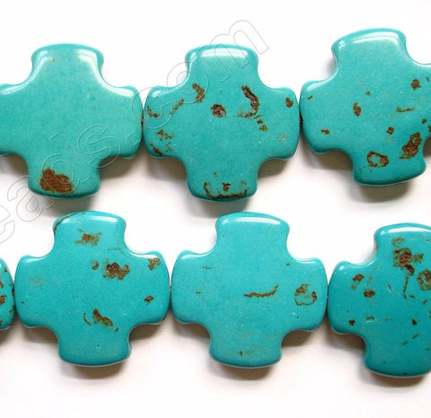 Cracked Chinese Turquoise - Dark Blue  -  Smooth Puff Square Cross Sign 16"