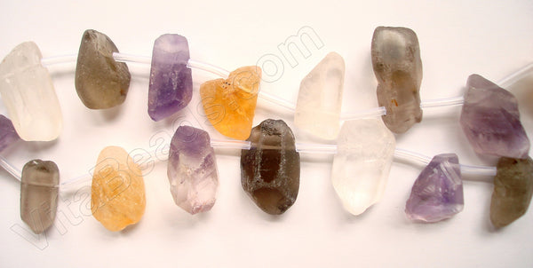 Frosted Mix Citrine, Amethyst, Smoky and Crystal  - Rough Top Drilled Nuggets 16"     12 x 18 - 20 mm