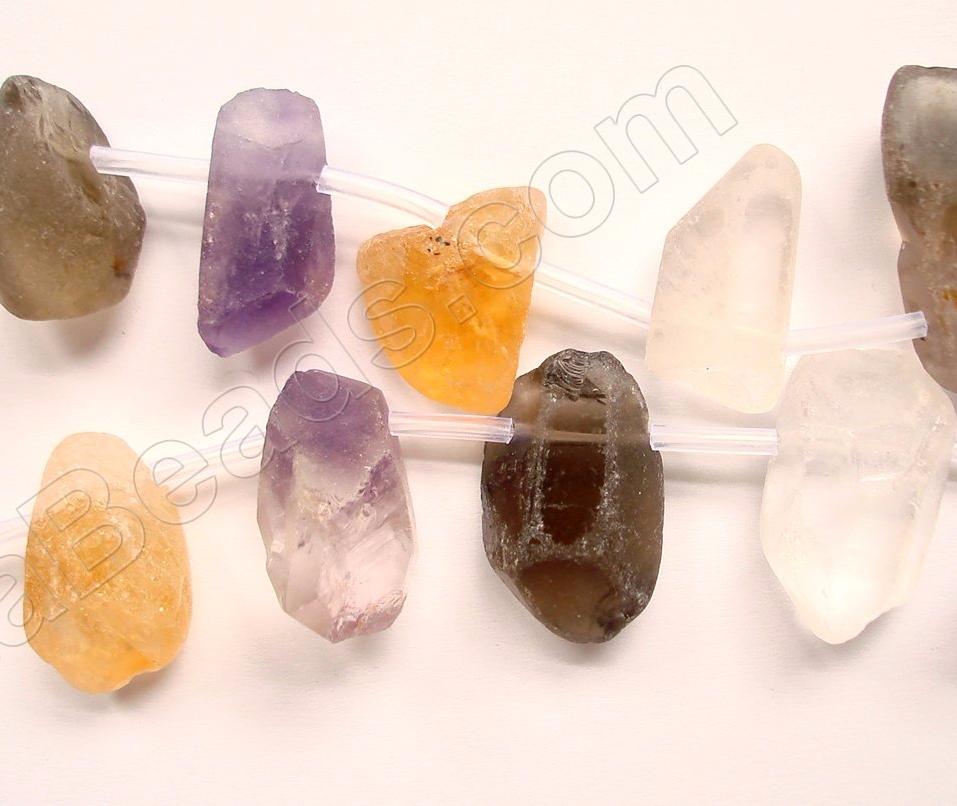 Mixed Quartz Natural, Citrine, Amethyst, Smoky and Crystal  - Rough Top Drilled Nuggets 16"