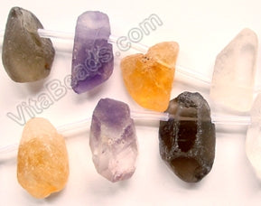Mixed Quartz Natural, Citrine, Amethyst, Smoky and Crystal  - Rough Top Drilled Nuggets 16"