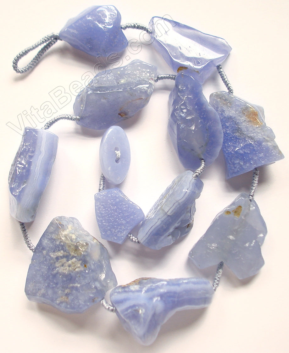Graduated Rough Nuggets Necklace 20"   Blue Chalcedony Natural Dark