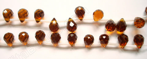 Dark Amber Crystal  - 7x10mm Faceted Teardrops  16"