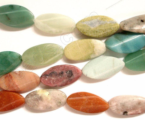 Mixed Stone  -  Assorted Twisted Flat Long Oval 16"