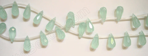 Light Greenish Blue Chalcedony Quartz - 6x13mm Faceted Long Teardrops 16"