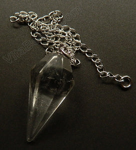 Faceted Pendulum Pendant with 8" Silver Chain - Rock Crystal