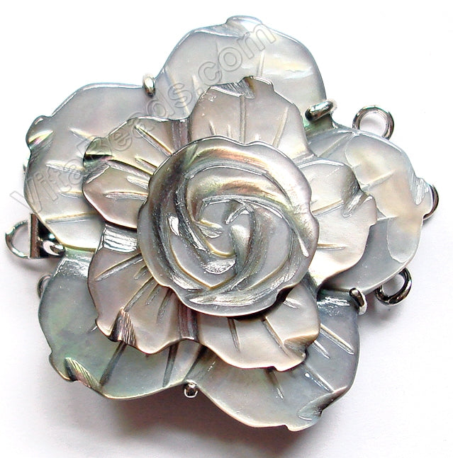 Shell Clasp Shell Clasps - Grey 3 Layers Carved Flower For Triple Strand – VitabeadsNY