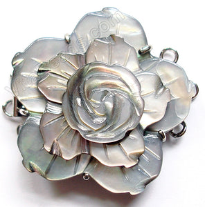 Shell Clasps - Grey 3 Layers Carved Flower For Triple Strand