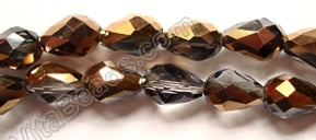 Smoky Bronzite Crystal Qtz AB  -  Faceted Drops Vertical Drill 12"