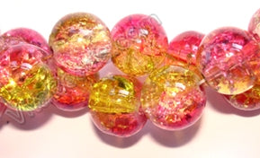 Explosion Crystal  -  Mixed Pink Yellow  -  Smooth Round  16"