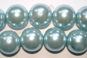 Glass Pearl   -  26 Light Blue  -  Smooth Round  16"  16mm