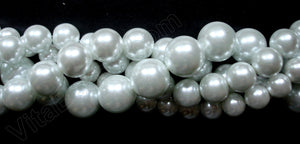 Glass Pearl   -  00 Snow White  -  Smooth Round Beads  16"