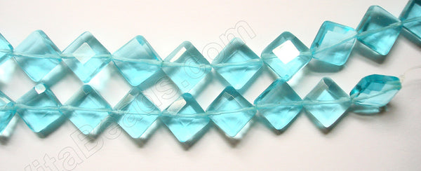 Double Edge Di-drilled Faceted Square  -  Ocean Blue Crystal  16"