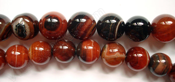 Black Red Sardonix  -  Big Smooth Round Beads  16"