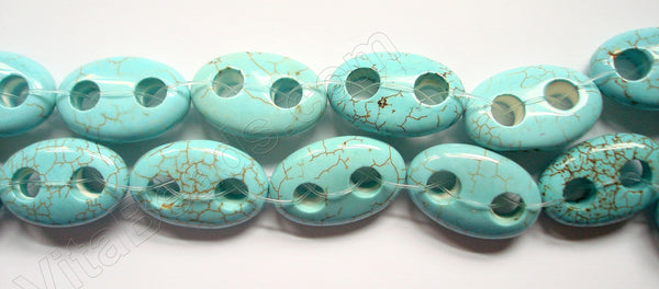 Cracked Chinese Turquoise  -  Puff Oval w Double Drilled Holes  16"