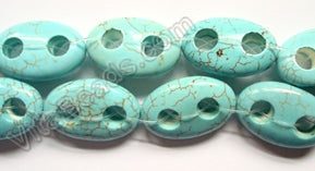 Cracked Chinese Turquoise  -  Puff Oval w Double Drilled Holes  16"