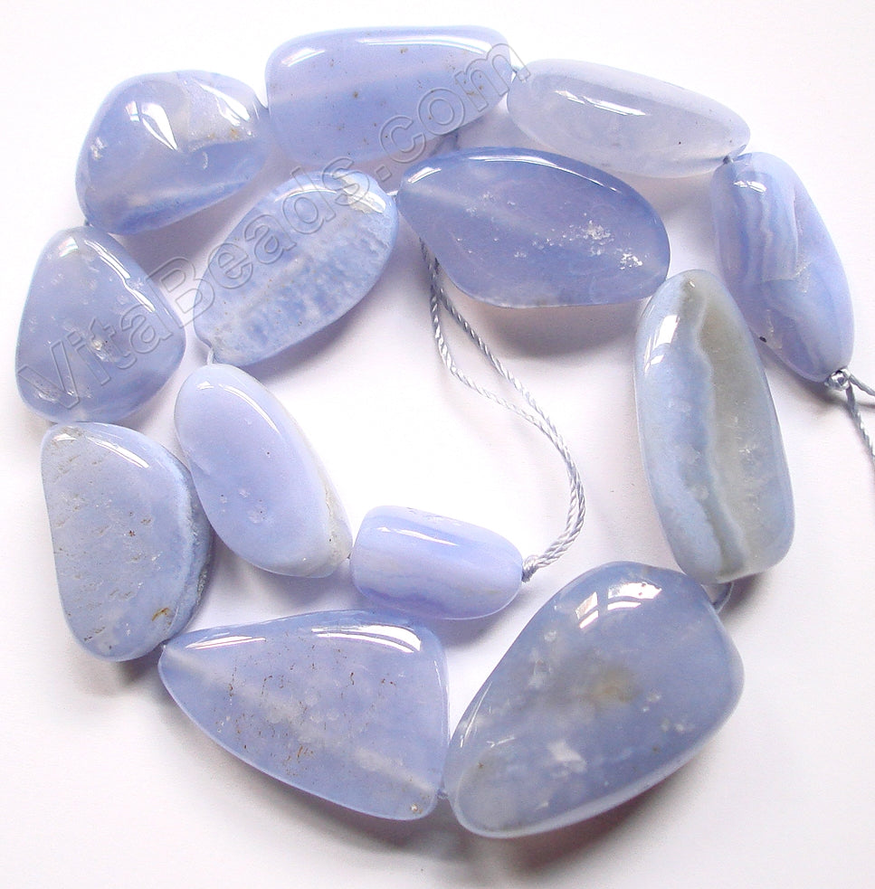 Blue Chalcedony AA Natural  -  Graduated Smooth Tumble 16"
