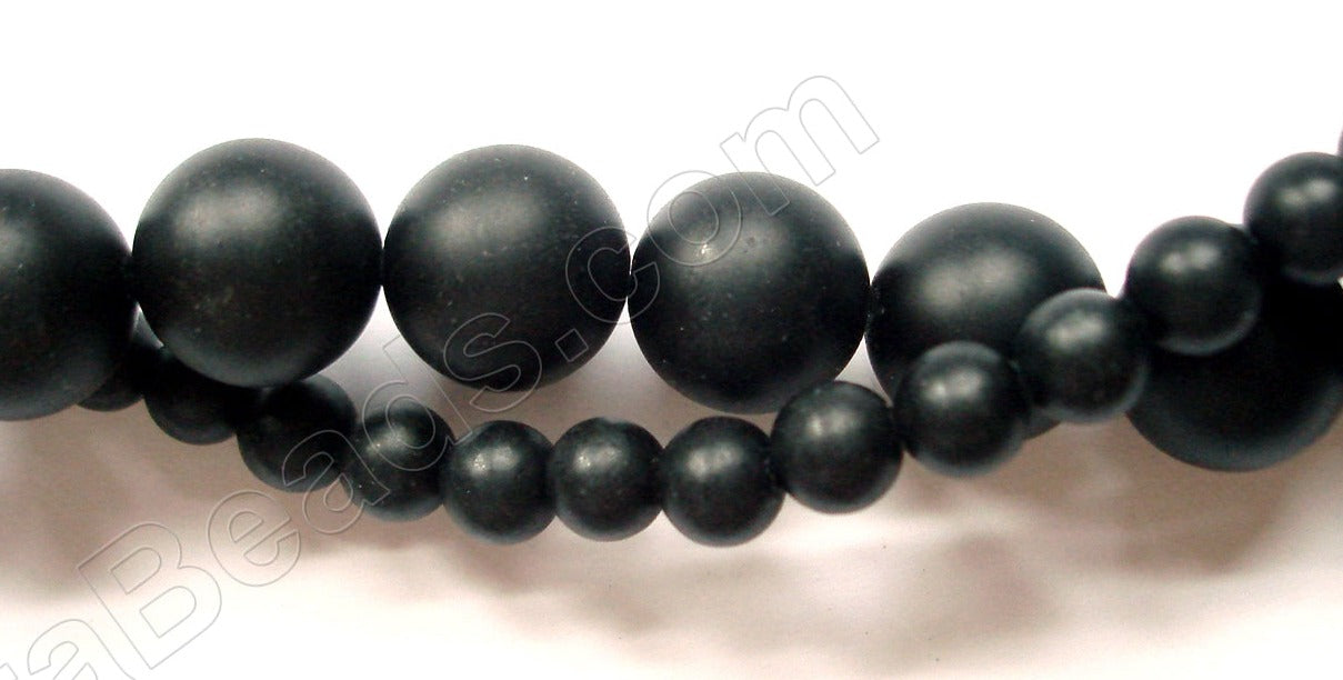 Matte Black Onyx  -  Smooth Round Beads 16"