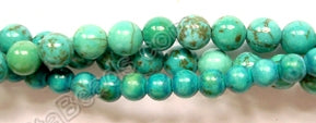 Blue Green Chinese Turquoise - Smooth Round Beads   16"