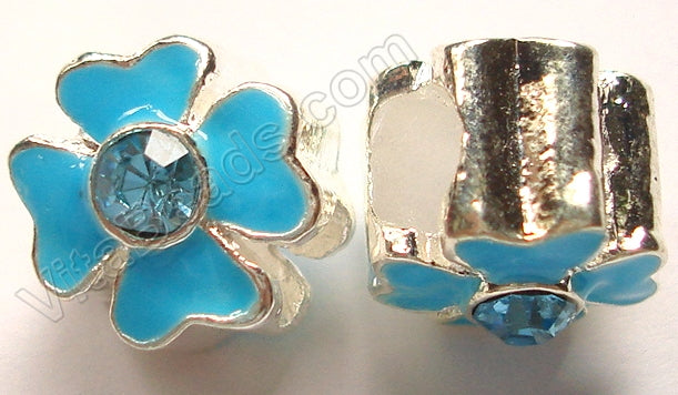 Metal Charm - 5mm hole Blue Enamel Flower Tube A - 081