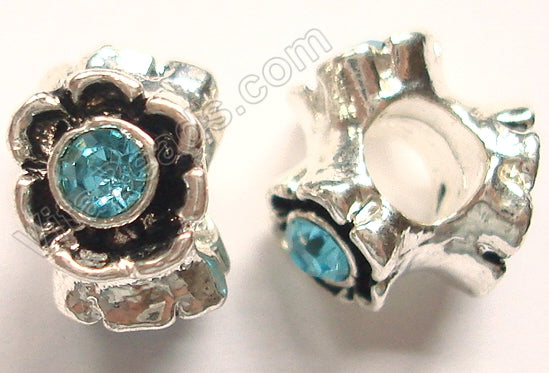 Metal Charm - 5mm hole Aquamarine Flower on 3 side A - 031