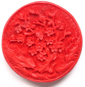 Cinnabar Lacquer - Carved Round Pendant