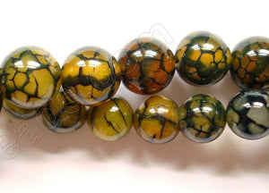 Yellow Green Fire Agate  -  Smooth Round Beads  16"