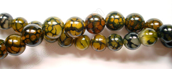 Yellow Green Fire Agate  -  Smooth Round Beads  16"