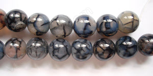 Black Fire Agate  -  Big Smooth Round Beads  16"