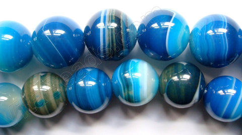 Blue Sardonix Agate -  Big Smooth Round Beads  16"