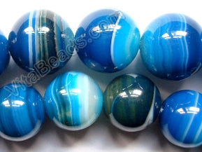 Blue Sardonix Agate -  Big Smooth Round Beads  16"